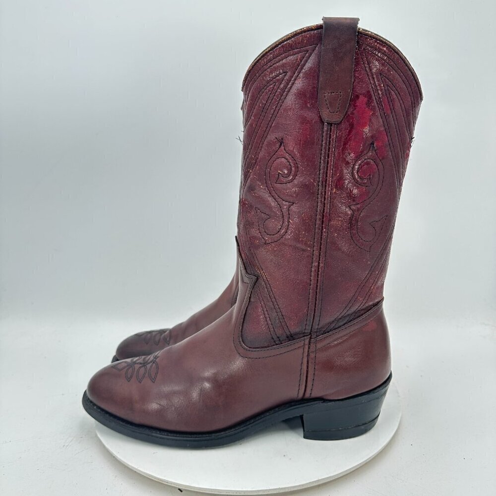 Miragum Men Size 10D Brown Burgundy Leather Slip Resistant Pull On Western Boot